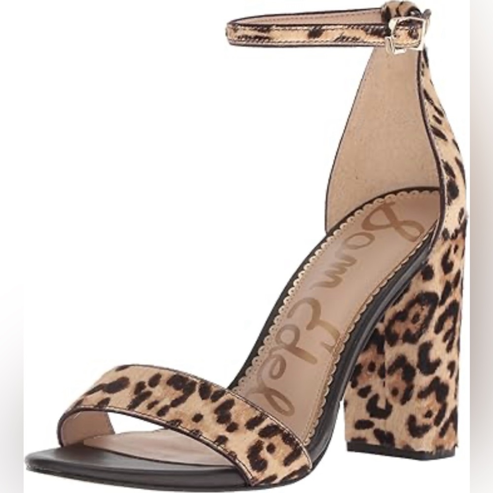 Sam Edelman Yaro leopard cheetah print stacked block heel‎ ankle strap furry 8.5